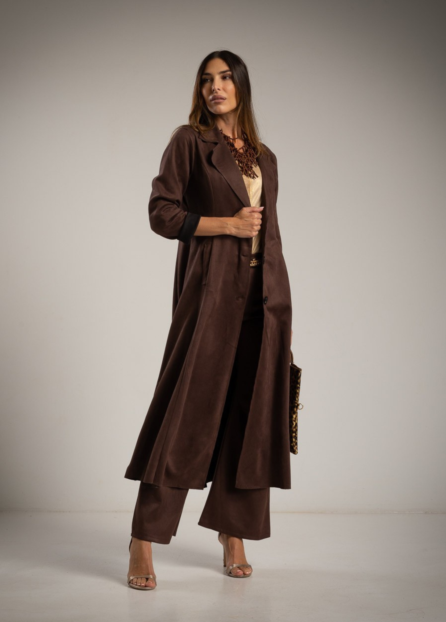 CASACO TIPO TRENCH COAT CASTANHO TOQUE MACIO - ALBANOS