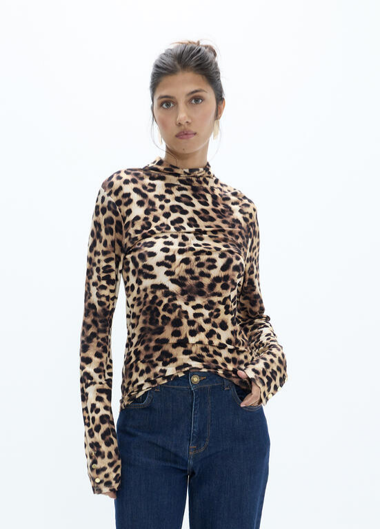 BLUSA LONGSLEEVE DE MEIA GOLA ANIMAL PRINT LC - LOLA CASADEMUNT