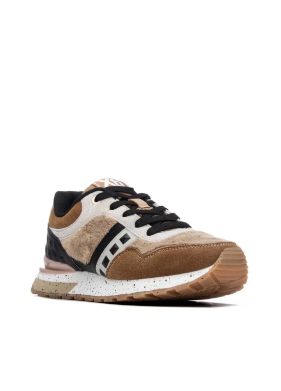 TÉNIS BEGE COM CAST/PRETO, PÊLO E TEXTURAS - XTI SHOES