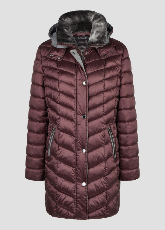 PARKA COMPRIDA ACOLCHOADA BORDEAUX COM CAPUZ E GOLA DE PÊLO - BARBARA LEBEK