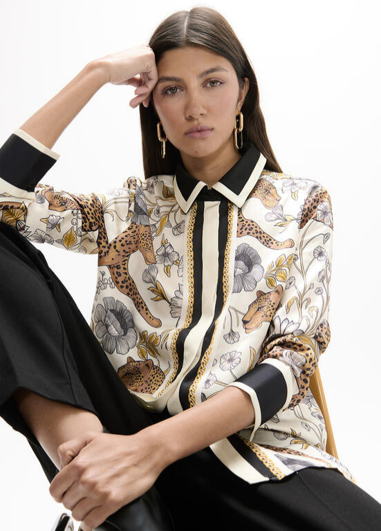 CAMISA CRU COM LEOPARDOS, CORDAS E FLORES - LOLA CASADEMUNT