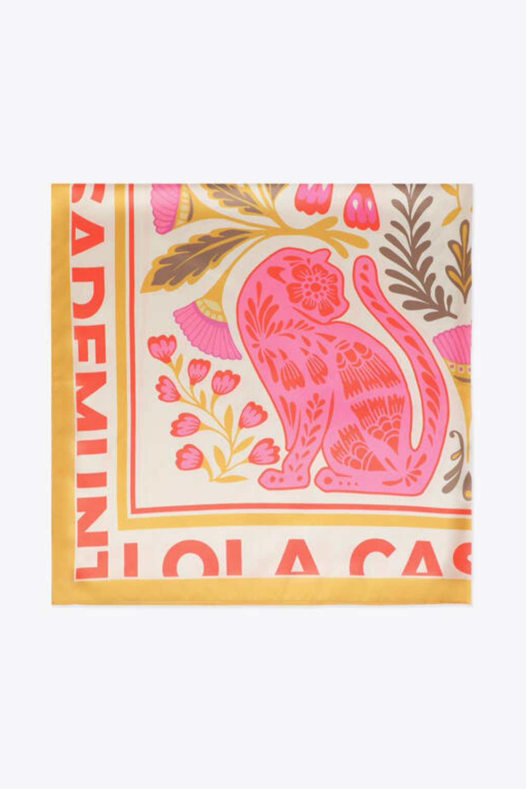 LENÇO EM CETIM COM ESTAMPADO FLORAL E ANIMAL 70* - LOLA CASADEMUNT