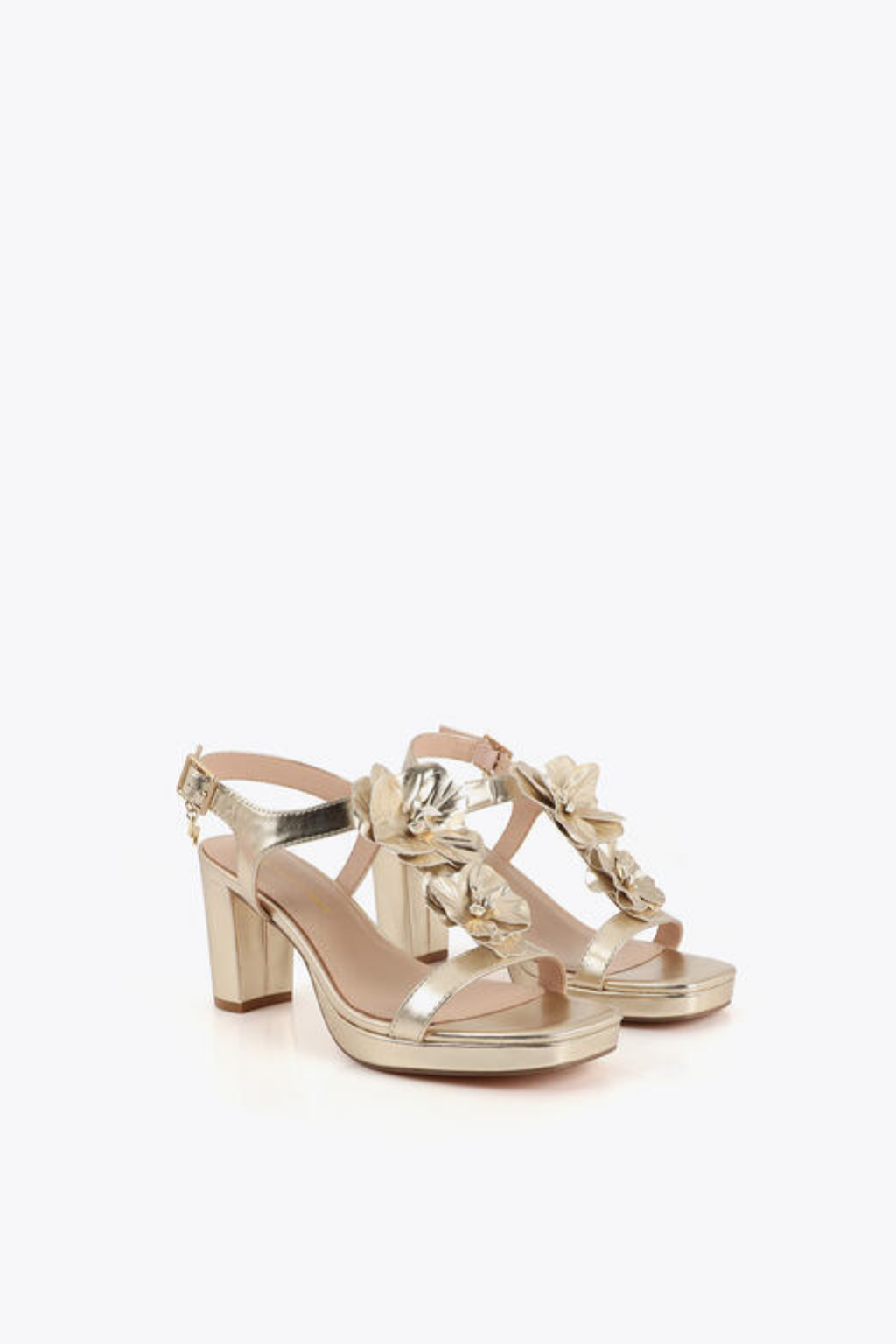 SANDÁLIAS DE SALTO DOURADAS COM DETALHES FLORAIS - LOLA CASADEMUNT