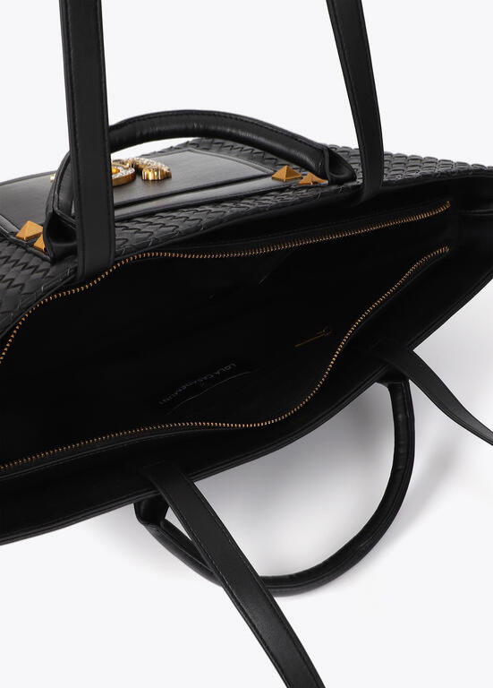 SHOPPER PRETA EM ECOPELE ENTRANÇADA LC LEOPARDO - LOLA CASADEMUNT