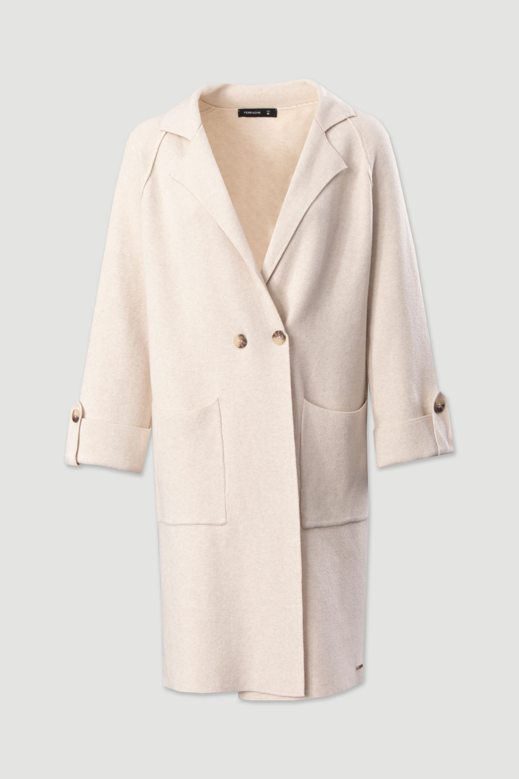 CASACO DE MALHA SUAVE COMPRIDO COM GOLA DE LAPELA - FERRACHE