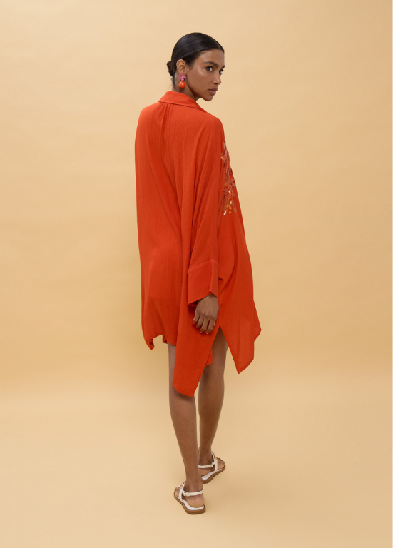 CAMISA OVERSIZE LARANJA COM LANTEJOULAS NOS OMBROS - LOLA CASADEMUNT