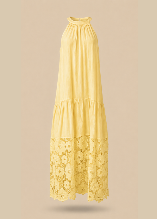 VESTIDO COMPRIDO COM BARRA EM BORDADO - ALIBY