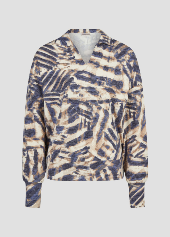 BLUSA LONGSLEEVE COM EFEITO ZEBRADO AZUL E CARAMELO - BARBARA LEBEK