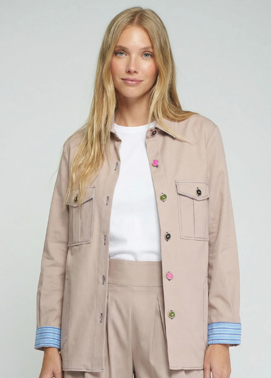 JAQUETA BEGE COM BOTÕES COLORIDOS - VILAGALLO