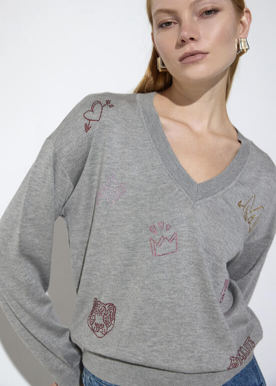 JERSEY CINZA COM STRASS MULTICOLOR MAITE - LOLA CASADEMUNT