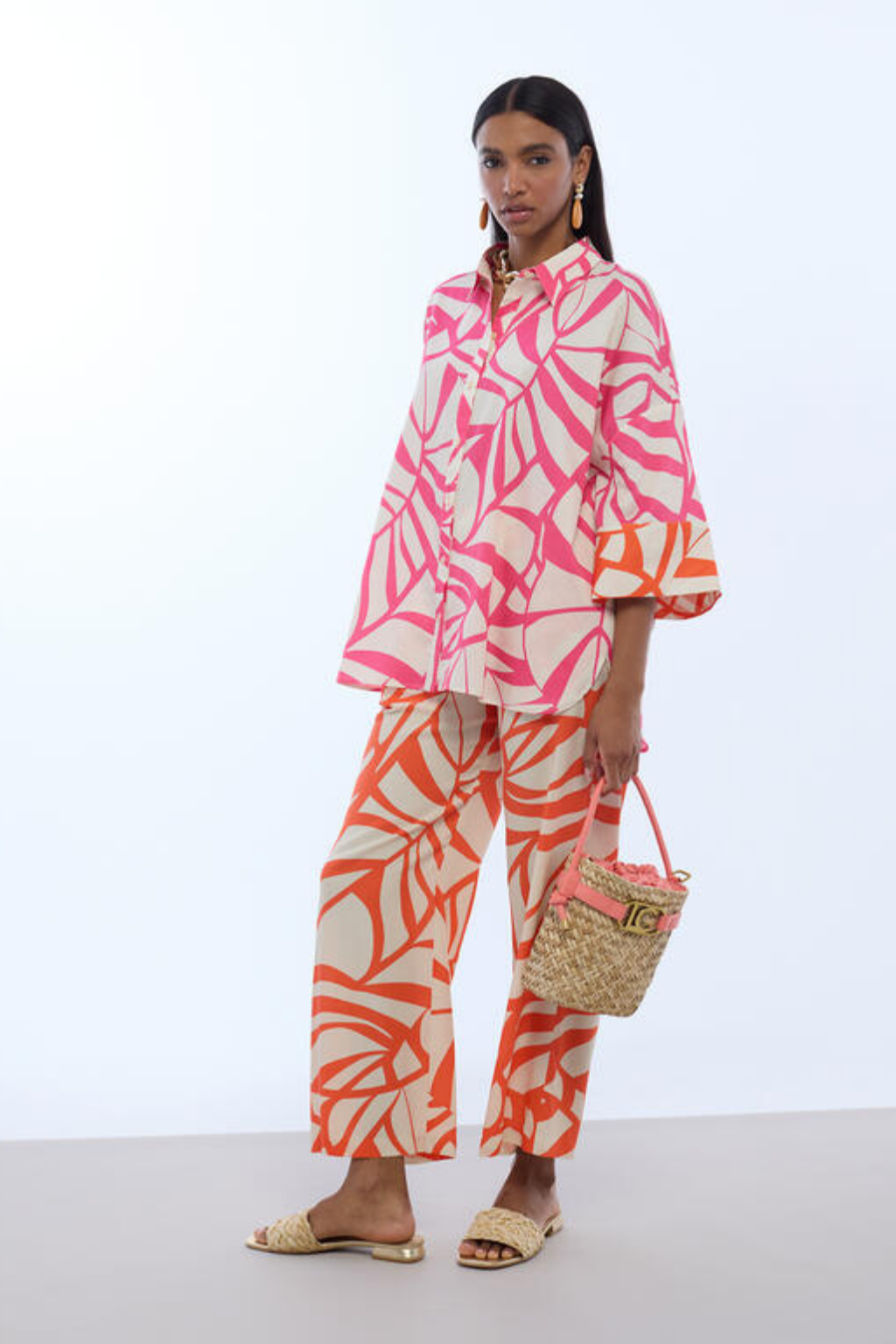 CAMISA ESTAMPADA ROSA E LARANJA - LOLA CASADEMUNT