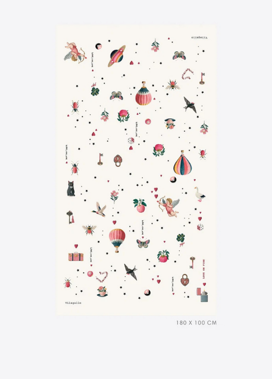CACHECOL BRANCO COM ILUSTRAÇÕES DE BALÕES, ESTRELAS 180x100 - VILAGALLO