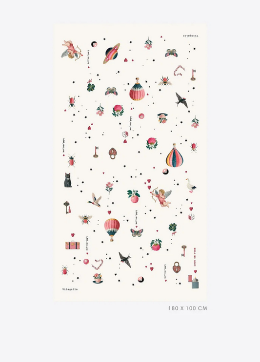 CACHECOL BRANCO COM ILUSTRAÇÕES DE BALÕES, ESTRELAS 180x100 - VILAGALLO