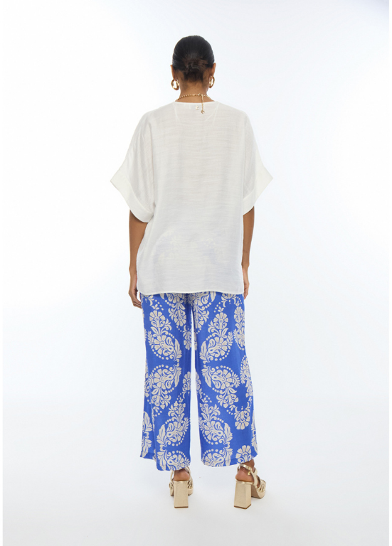 CALÇA TIPO CULOTE FLUIDO COM ESTAMPADO PAILSEY AZUL - LOLA CASADEMUNT