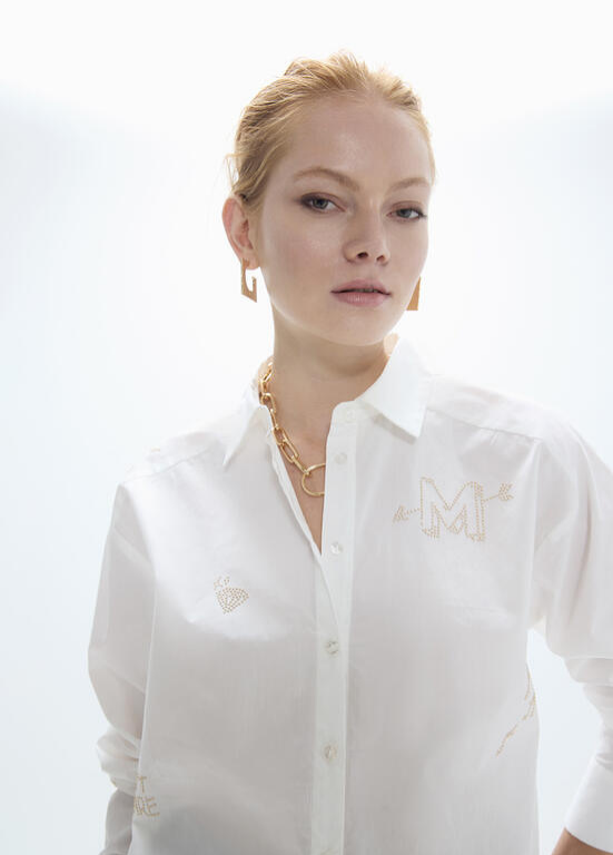CAMISA BRANCA COM DETALHES EM STRASS DOURADO MAITE - LOLA CASADEMUNT