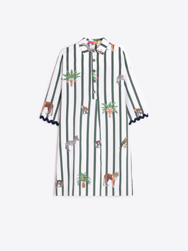 VESTIDO TIPO CAMISÃO COM ESTAMPADO DE RISCAS VERTICAIS E ANIMAL - VILAGALLO