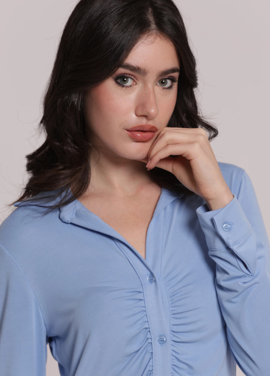 CAMISA DE MALHA COM DRAPEADO FRONTAL - MIMI MUA