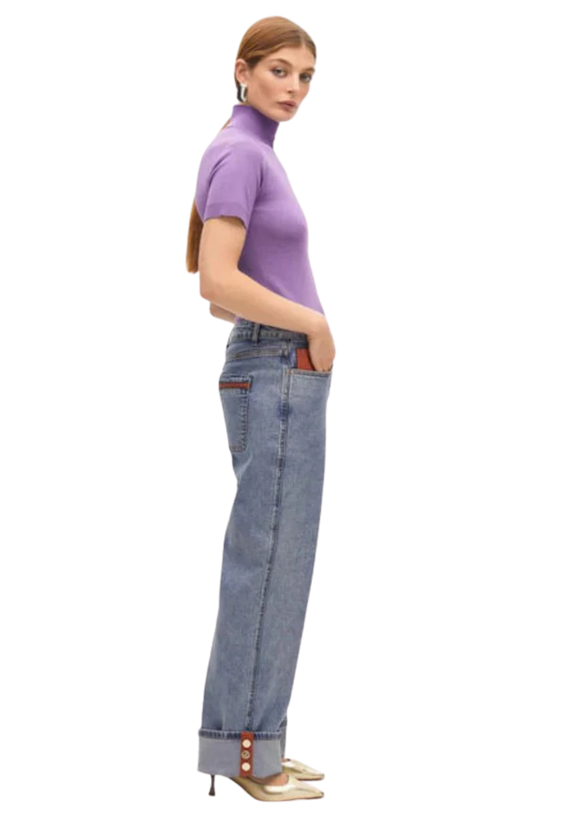 CALÇAS WIDE LEG COM BAINHA LARGA E DETALHES DE ECOPELE CAMEL - LOLA CASADEMUNT