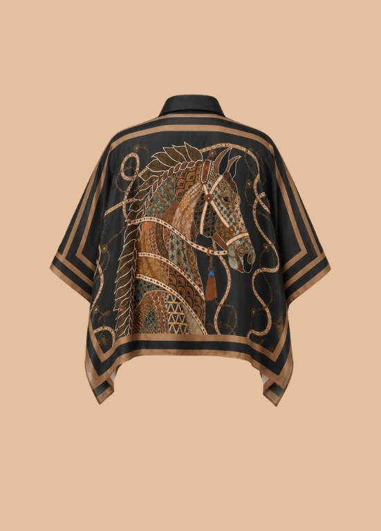 BLUSA TIPO CAPA EM VISCOSE COM CAVALOS - ALIBY