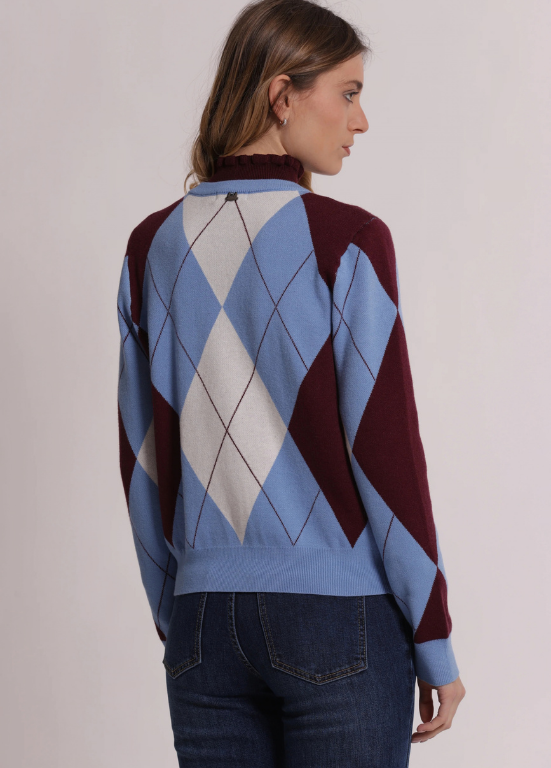 CARDIGAN DE LOSANGOS COM BOTÕES TIPO JÓIA - MIMI MUA