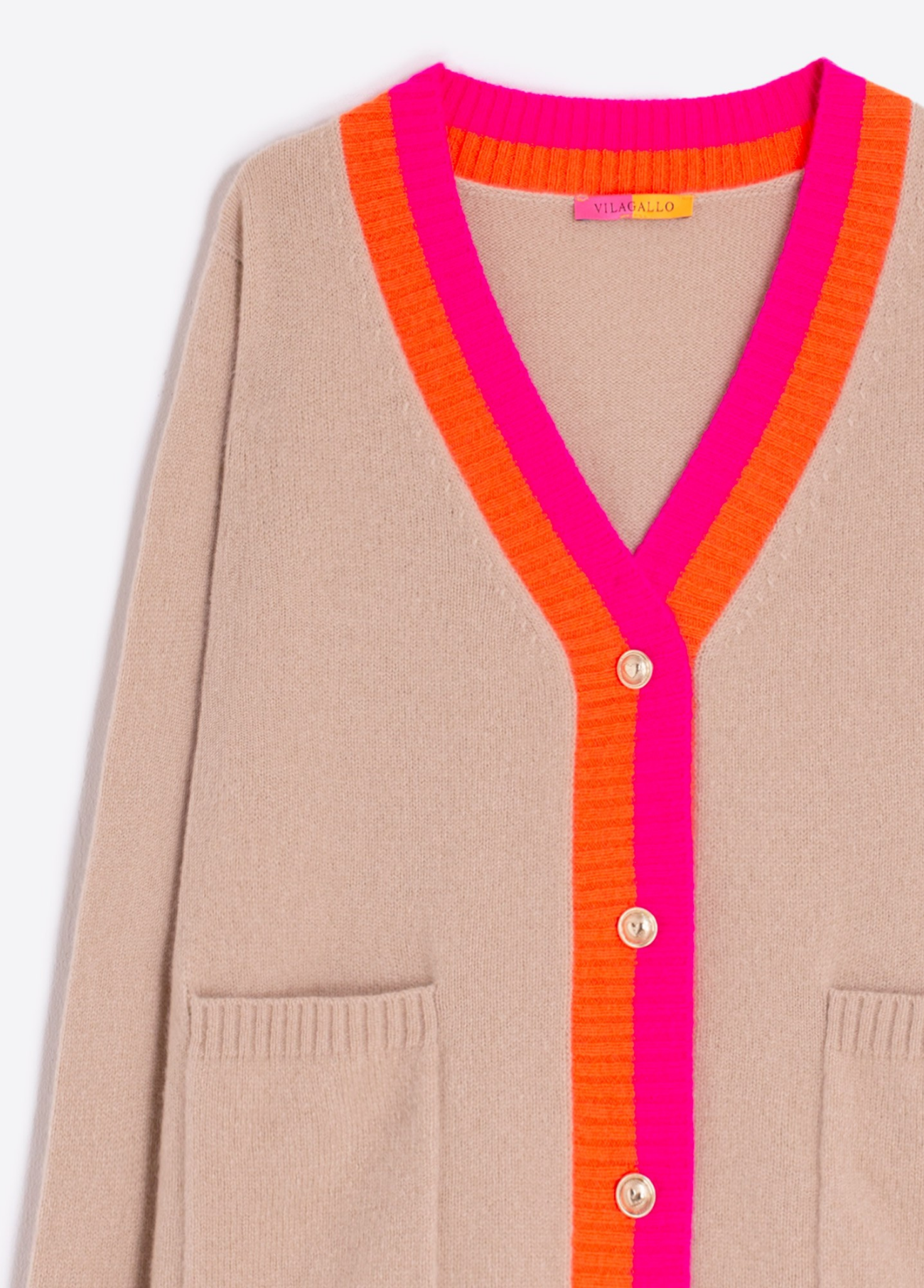 CARDIGAN ALINA DE MALHA BEGE ROSA LARANJA - VILAGALLO