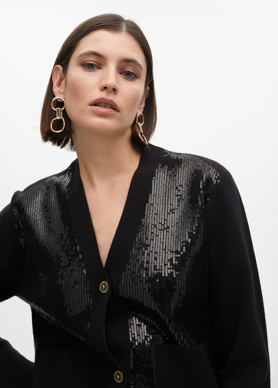 CARDIGAN ELEGANTE EM MALHA COM LANTEJOULAS DE BRILHO - LOLA CASADEMUNT