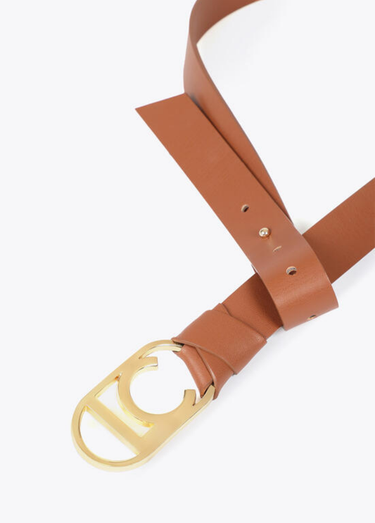 CINTO CAMEL COM FIVELA DOURADA OVAL LC - LOLA CASADEMUNT