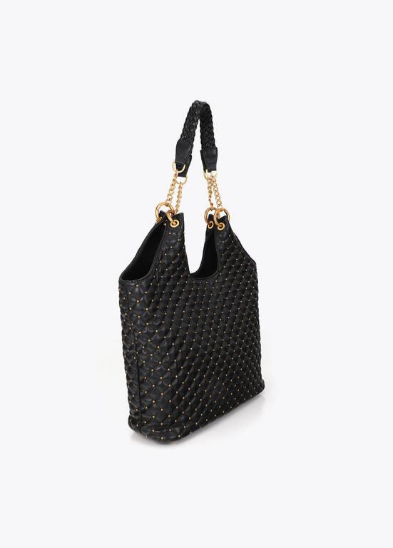 MALA PRETA COM EFEITO METALASSÉ E TACHAS DOURADAS LC - LOLA CASADEMUNT