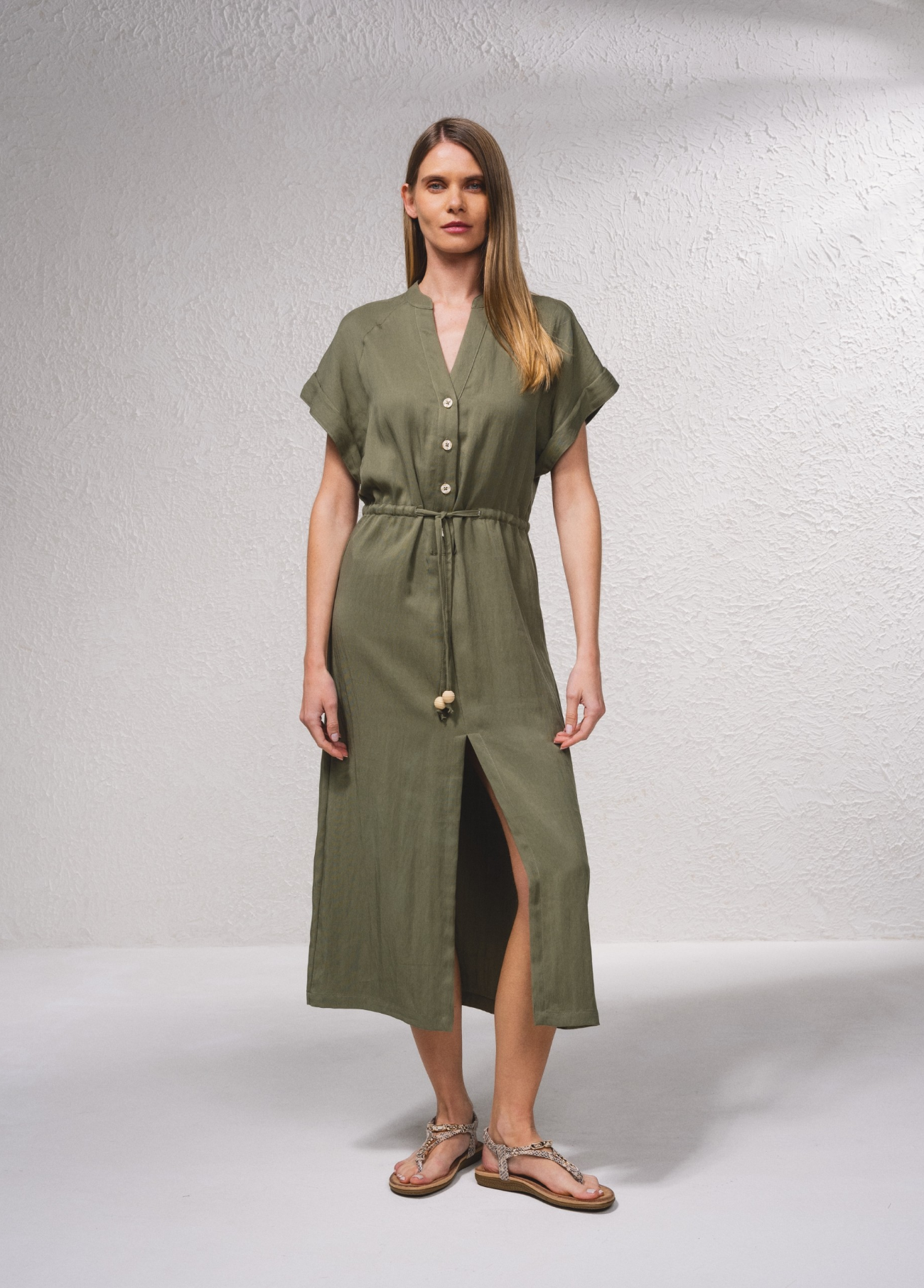 VESTIDO CAMISEIRO COM CORDÃO NA CINTURA - SMF