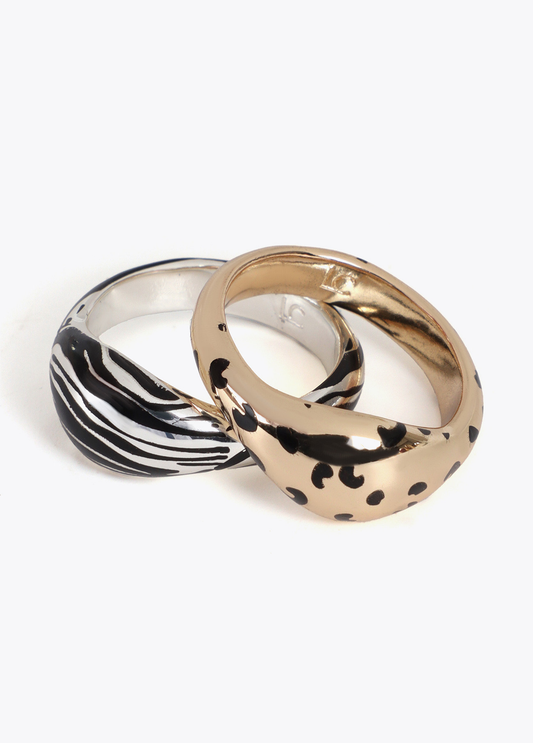CONJUNTO DE ANÉIS BICOLOR ESTAMPA ANIMAL - LOLA CASADEMUNT