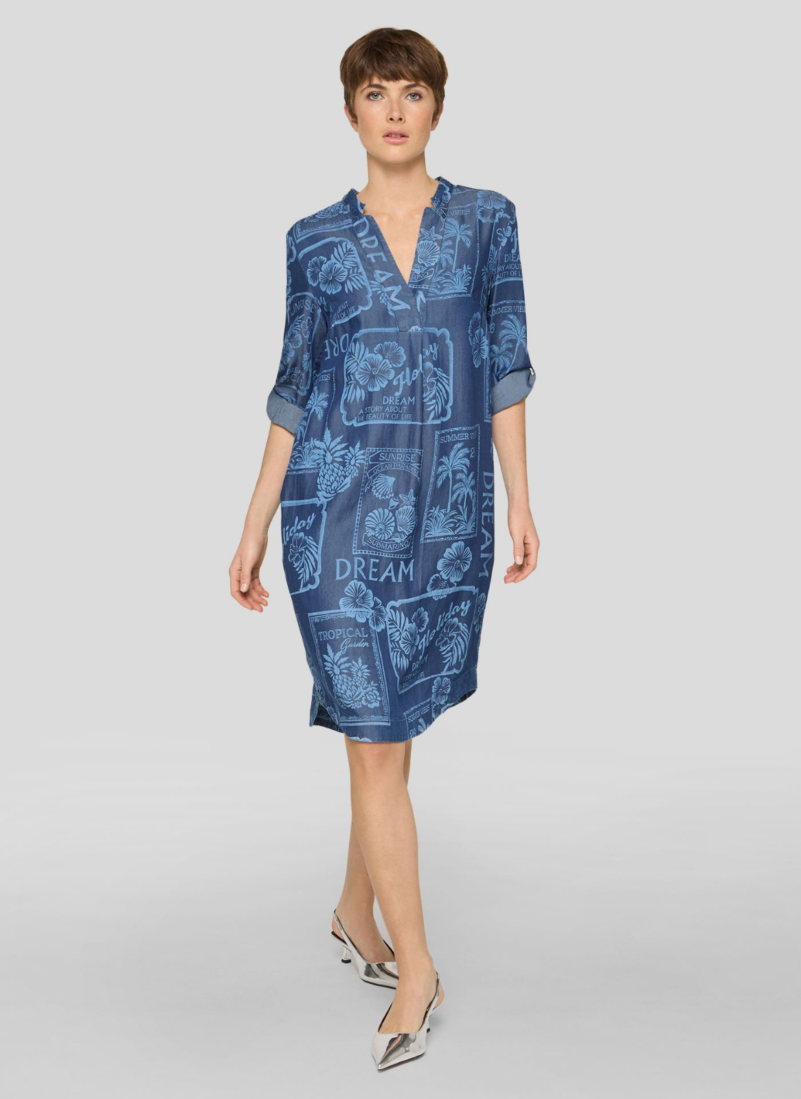 VESTIDO EM TENCEL AZUL ESTAMPADO - RABE