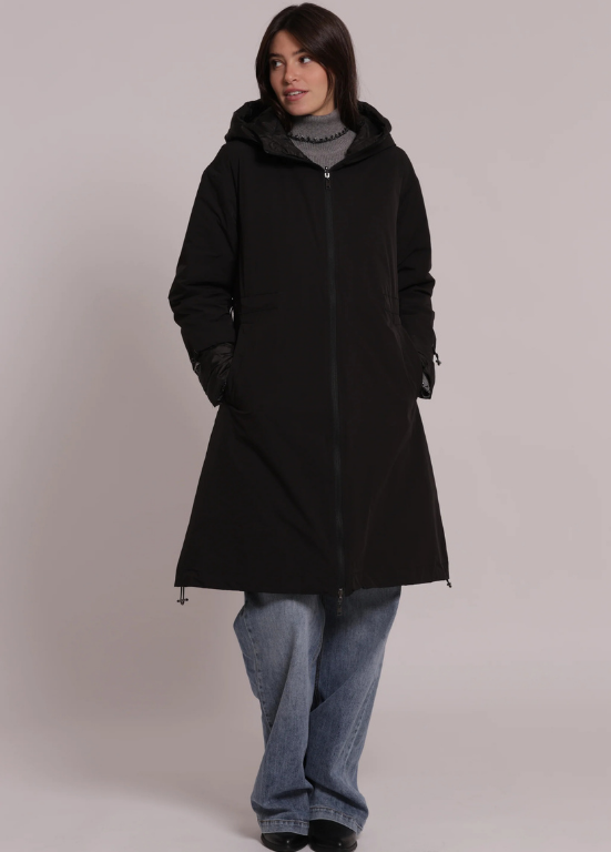 PARKA PRETA LONGA REVERSÍVEL COM CORDÃO - MIMI-MUA