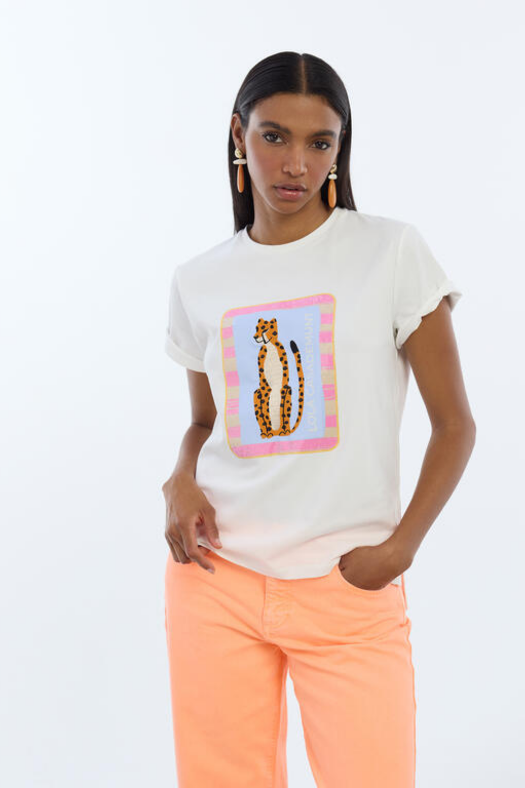 T-SHIRT BRANCA COM ESTAMPA ANIMAL - LOLA CASADEMUNT