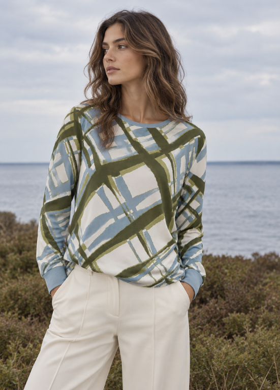 BLUSA EM VISCOSE EM TONS DE AZUL E VERDE - BARBARA LEBEK