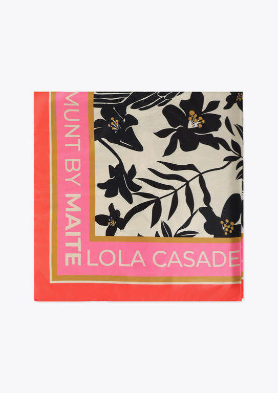 LENÇO ELEGANTE DE CETIM COM DESIGN FLORAL E PÁSSAROS - LOLA CASADEMUNT