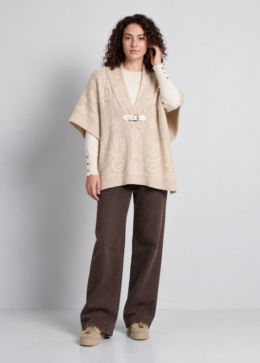 CASACO DE MALHA TIPO CAPA/PONCHO TAUPE - SMF