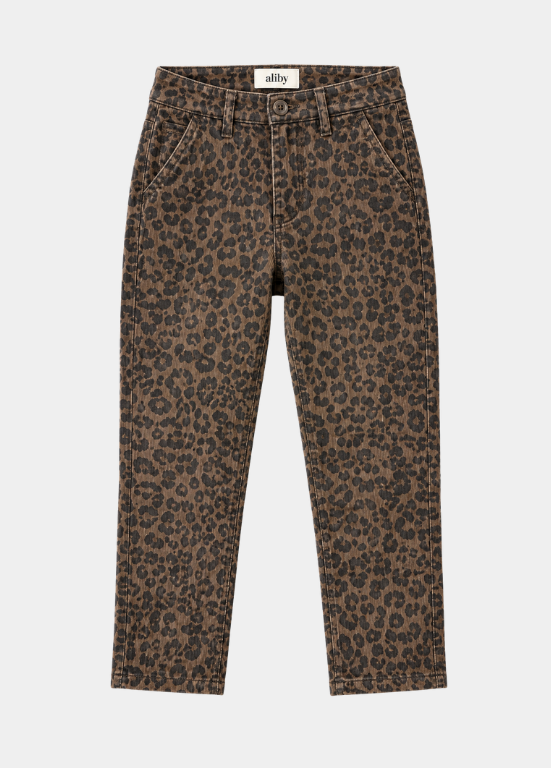 CALÇAS DE BOMBAZINE FINA COM PADRÃO ANIMAL PRINT - ALIBY