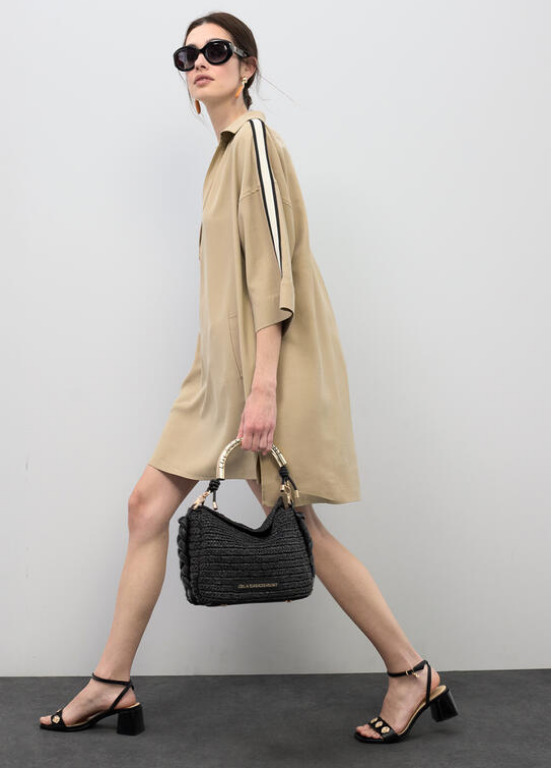 VESTIDO BEGE COM DECOTE E MANGAS 3/4 - LOLA CASADEMUNT