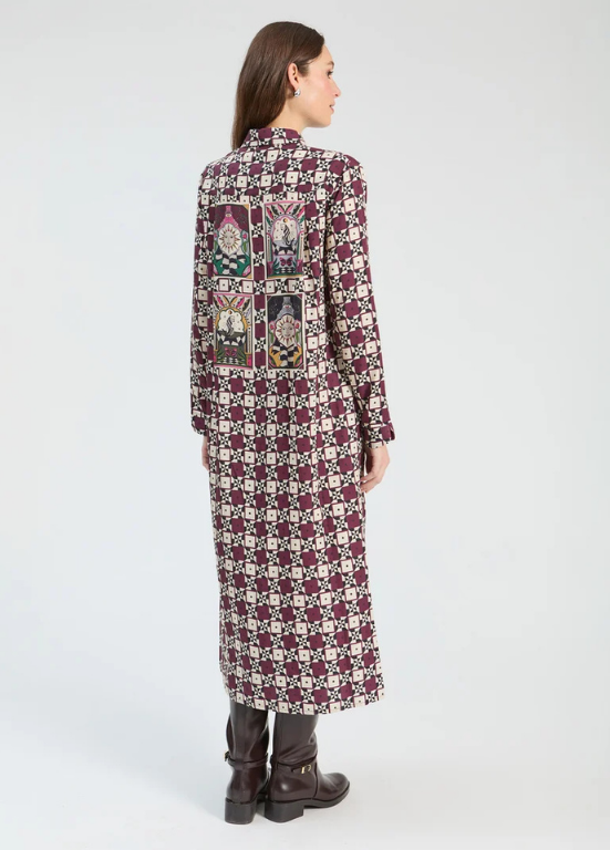 VESTIDO MIDI COM ESTAMPADO MARINHO E BORDEAUX - VILAGALLO