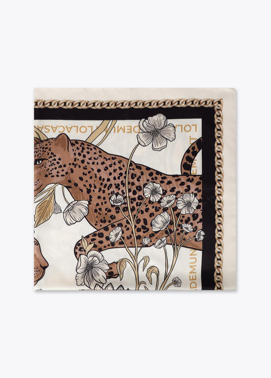 LENÇO COM ESTAMPA DE TIGRE E FLORES 90x90CM - LOLA CASADEMUNT