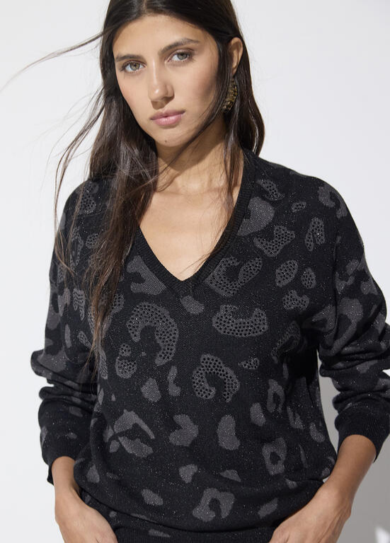 JERSEY CINZA COM ANIMAL PRINT E STRASS - LOLA CASADEMUNT