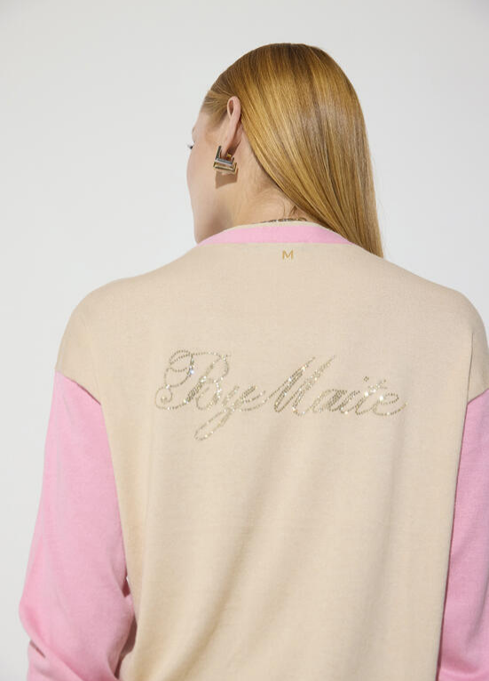 CARDIGAN DE MALHA ROSA E BEGE MAITE - LOLA CASADEMUNT