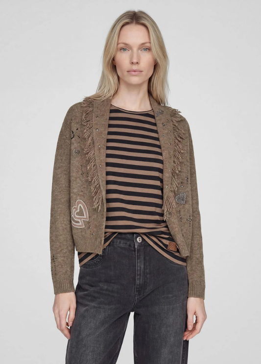 CARDIGAN COM FRANJAS E STRASS BEGE - RABE