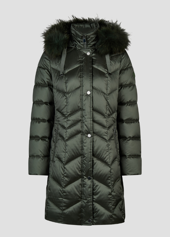 PARKA COMPRIDA VERDE OLIVA COM CAPUZ DE PÊLO NATURAL - BARBARA LEBEK