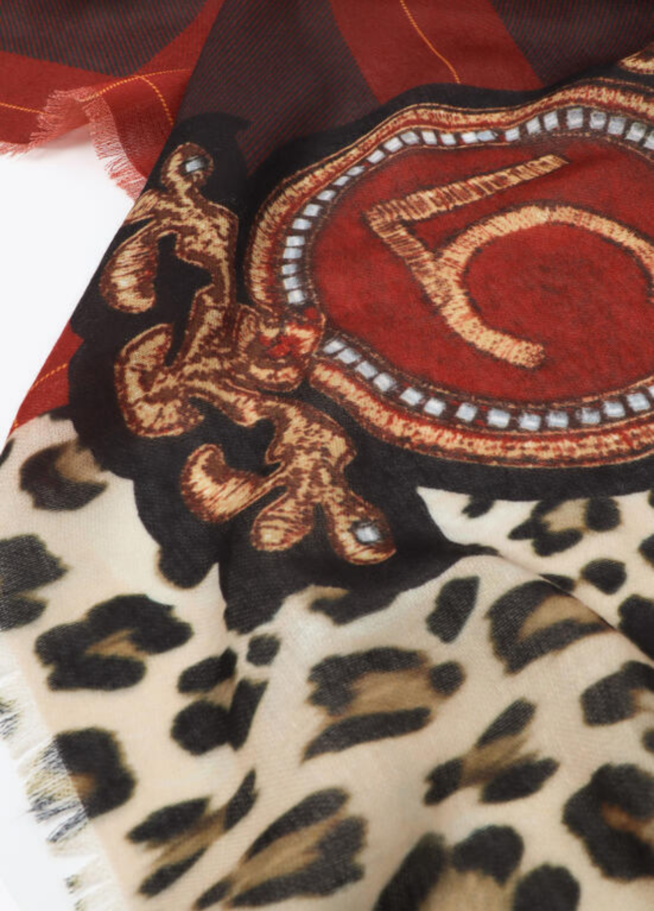 ÉCHARPE ANIMAL PRINT E XADREZ COM BRASÃO LC - LOLA CASADEMUNT