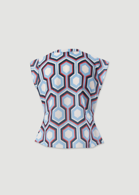 TÚNICA ESTAMPADA COM GEOMÉTRICO AZUL E VERMELHO - FERRACHE