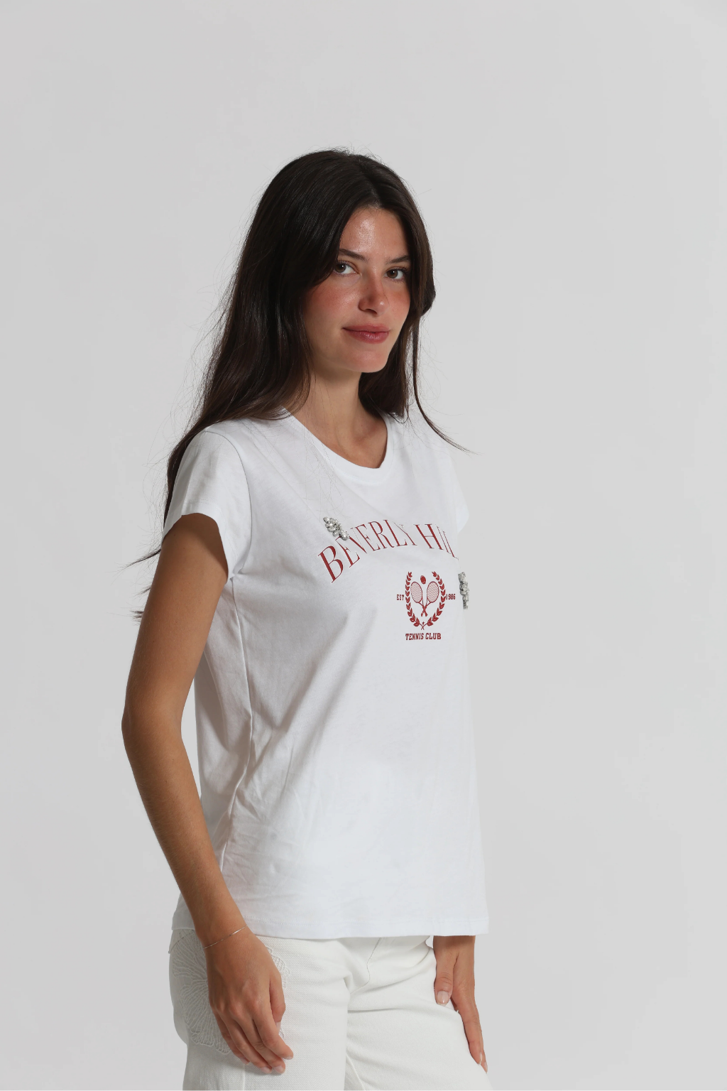 T-SHIRT " BEVERLY HILLS" COM DETALHES EM STRASS - MIMI MUA