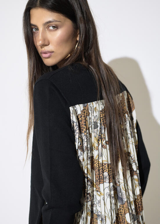 JERSEY DE MALHA PRETO COM COSTAS ANIMAL PRINT PLISSADAS - LOLA CASADEMUNT