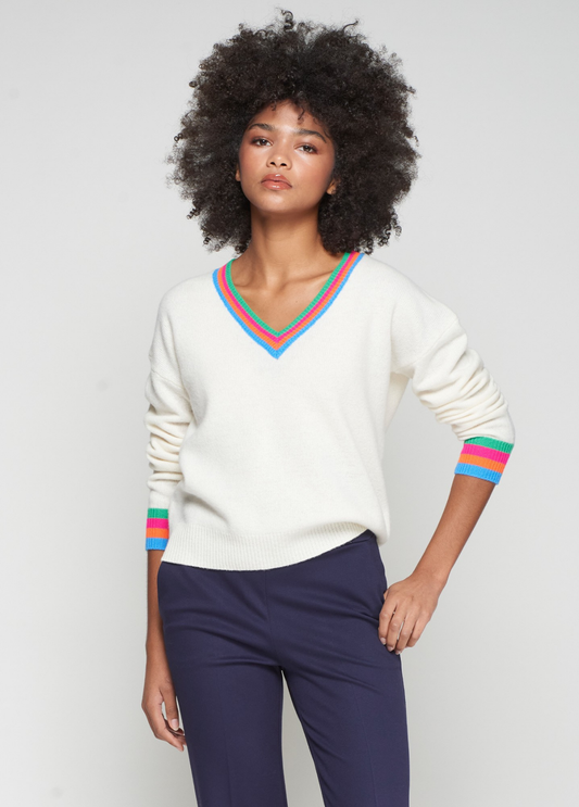 JERSEY COM GOLA EM V LISTADA MULTICOLORIDA - VILAGALLO