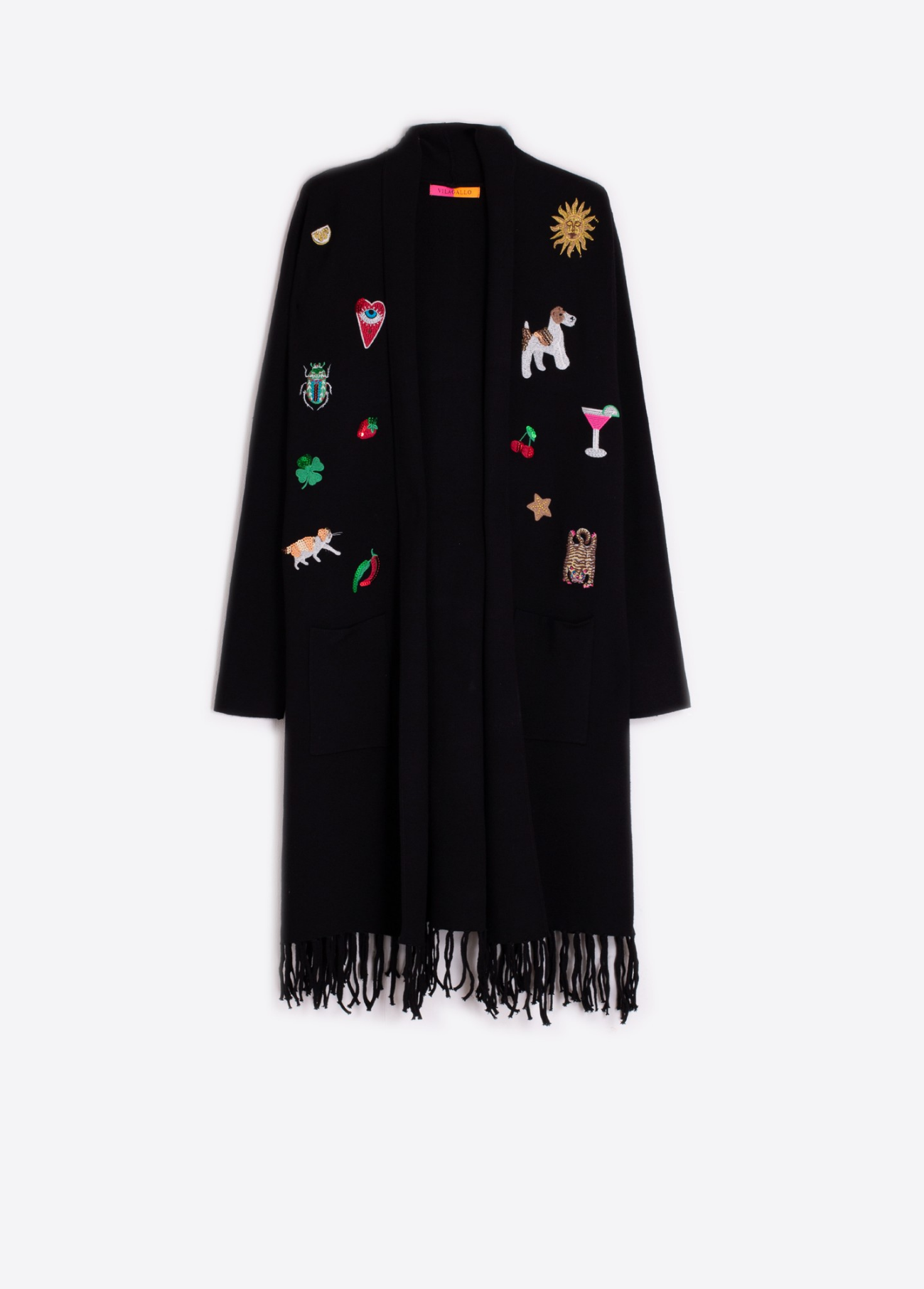 CARDIGAN DE MALHA COM FRANJAS E BORDADOS - VILAGALLO